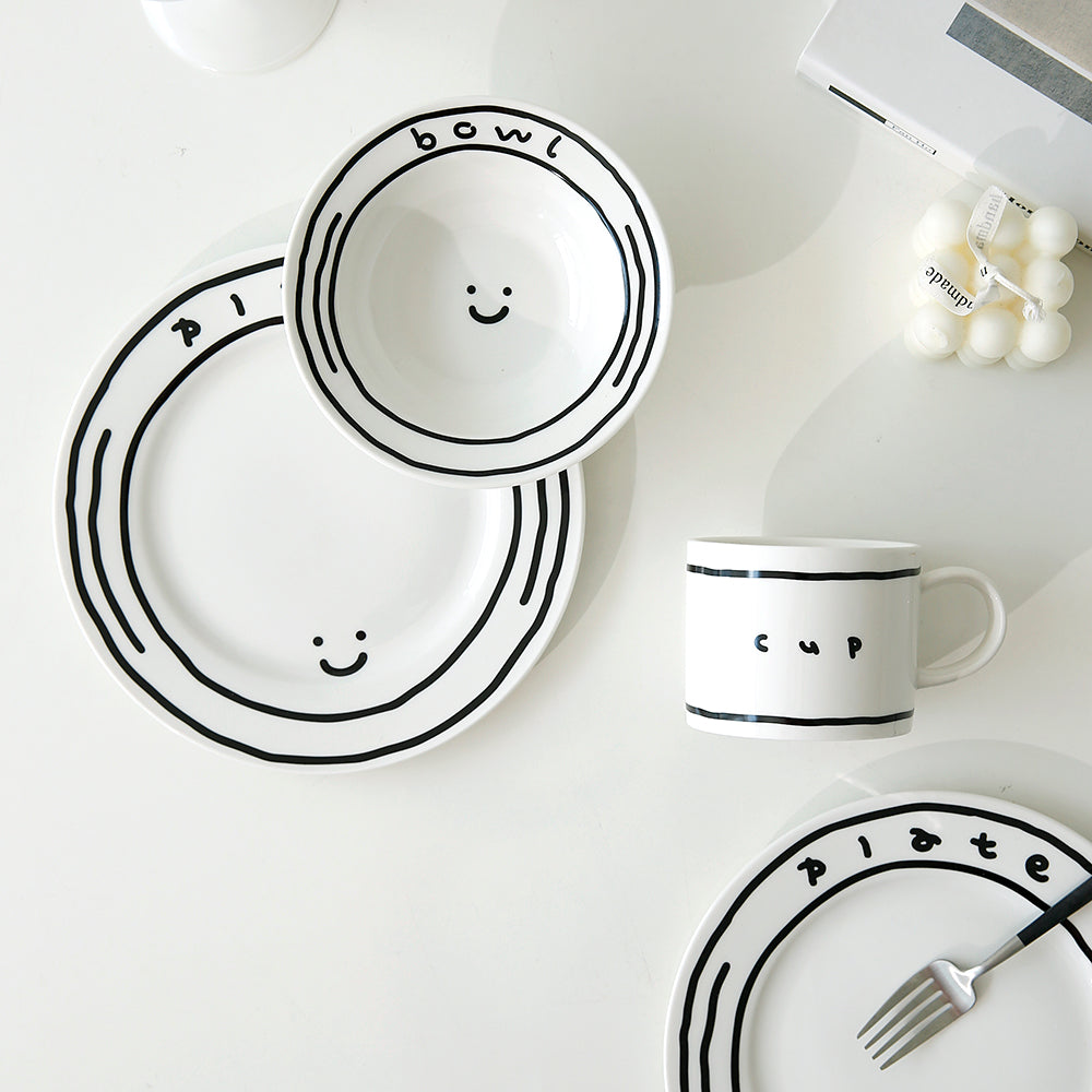 플라라 카툰 스마일 3종세트 – 접시, 쿠프, 머그컵 (Plara Cartoon Smile 3-Piece Set – Plate, Bowl & Mug)