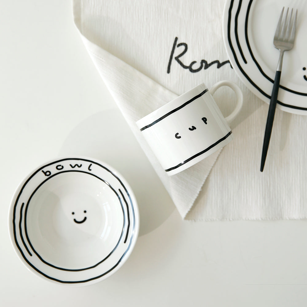 플라라 카툰 스마일 3종세트 – 접시, 쿠프, 머그컵 (Plara Cartoon Smile 3-Piece Set – Plate, Bowl & Mug)