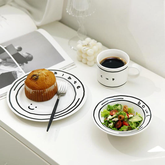 플라라 카툰 스마일 3종세트 – 접시, 쿠프, 머그컵 (Plara Cartoon Smile 3-Piece Set – Plate, Bowl & Mug)