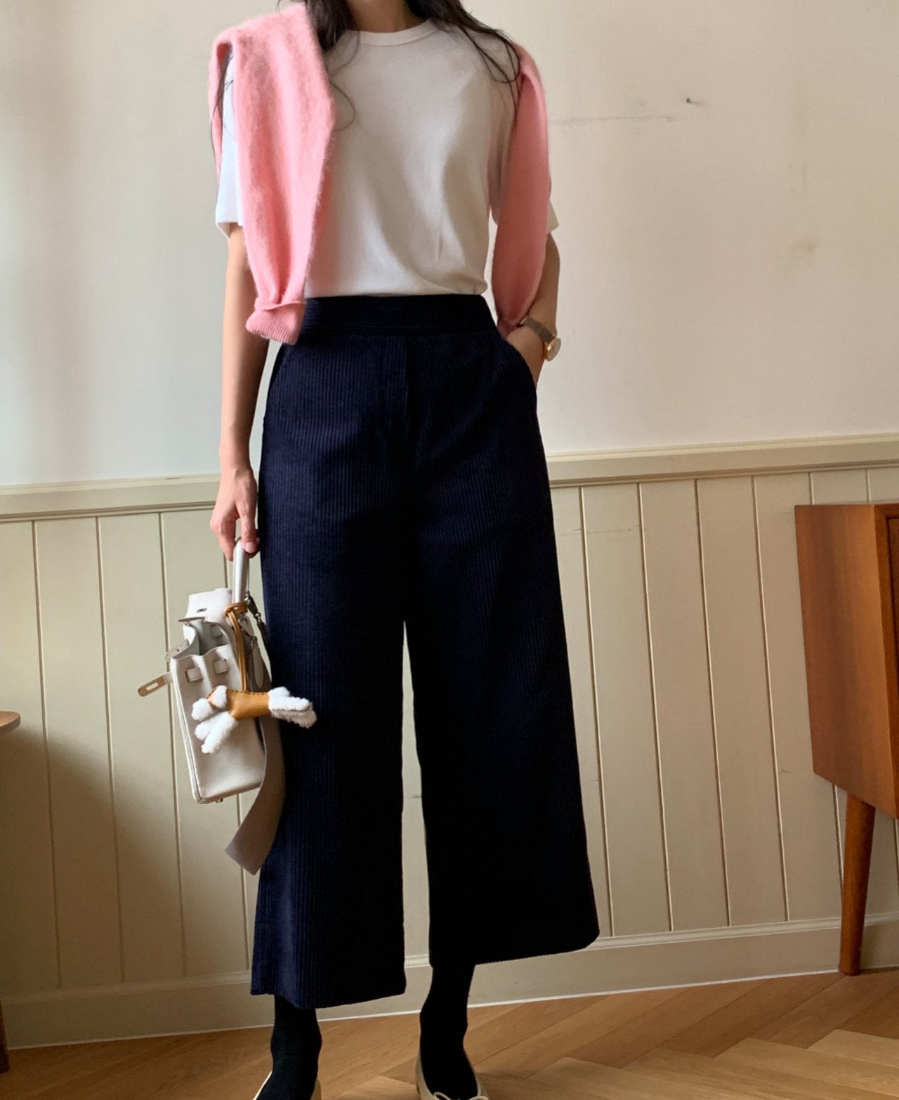 럭키룸 6골덴 통 와이드 팬츠