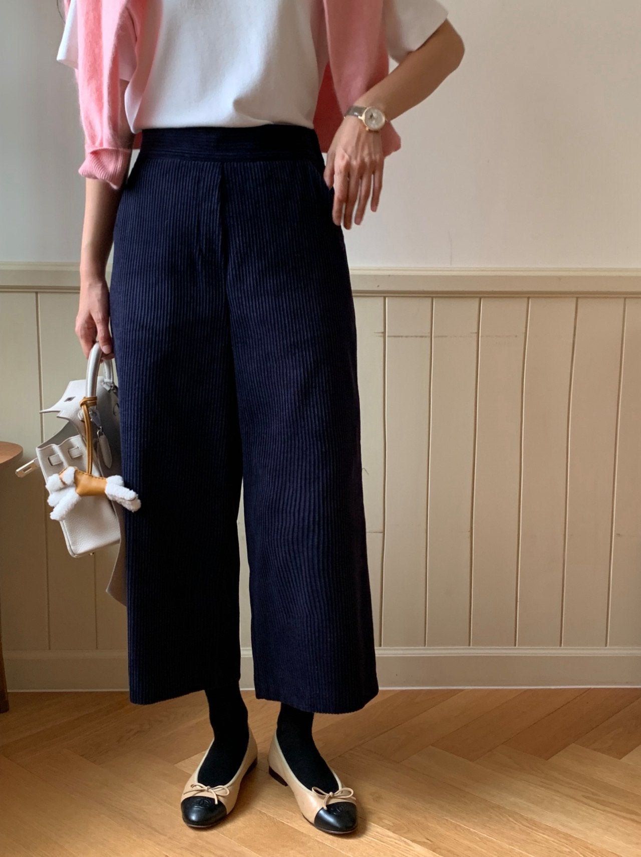 럭키룸 6골덴 통 와이드 팬츠