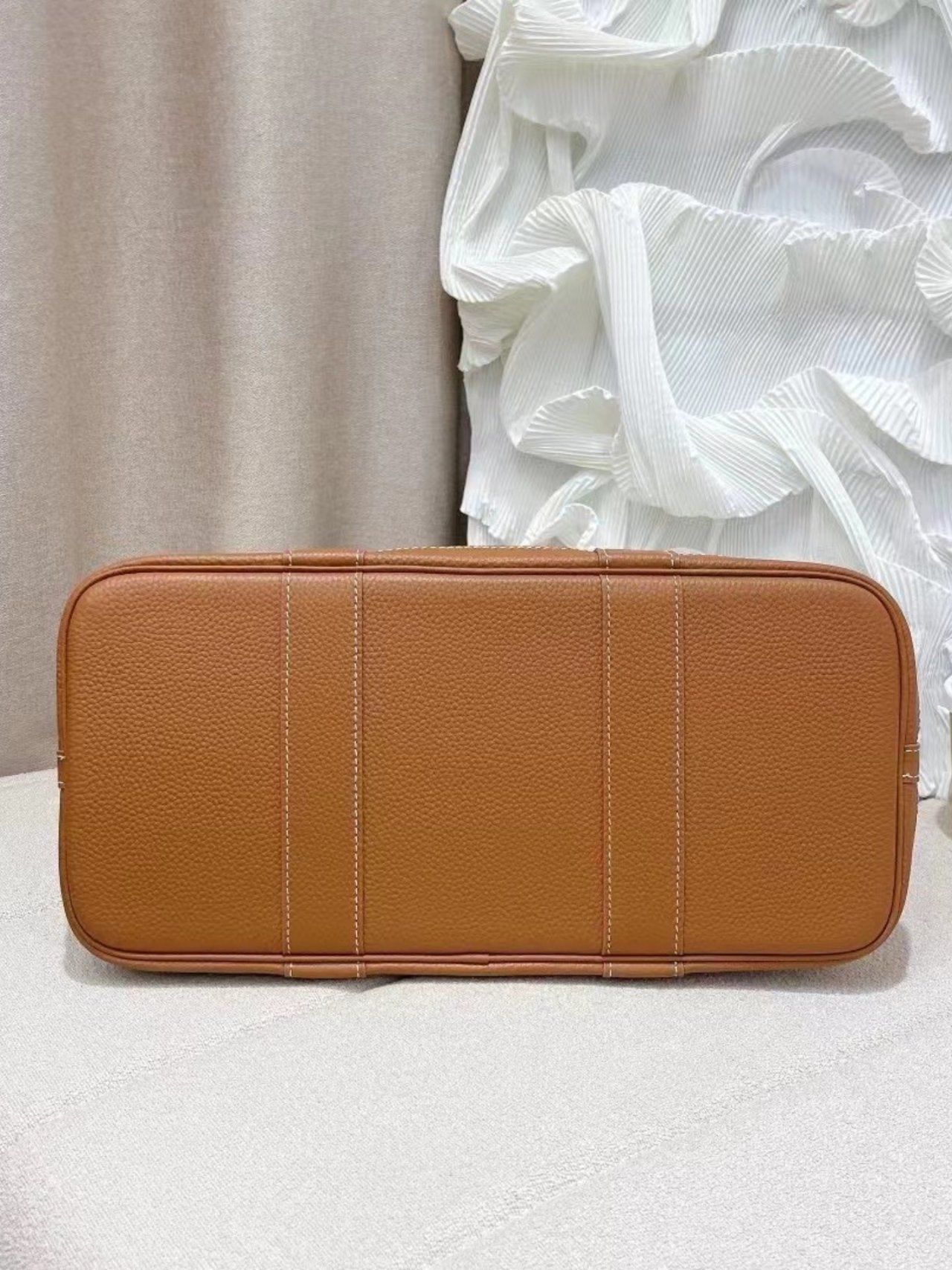 Togo Leather & Canvas Tote Bag Medium | Garden Style Shoulder Bag with Strap | Luxury Everyday Tote 30