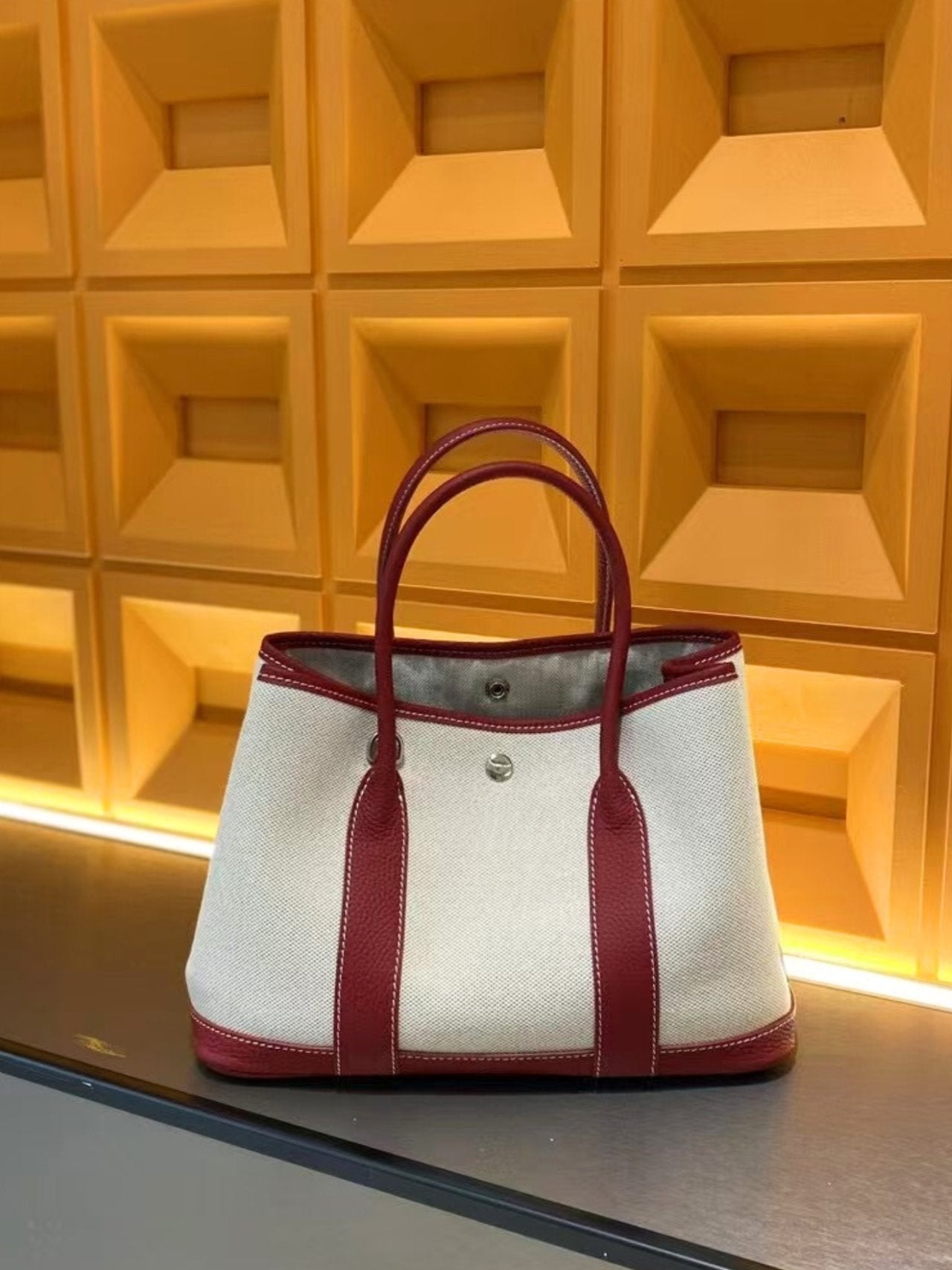 Togo Leather & Canvas Tote Bag Medium | Garden Style Shoulder Bag with Strap | Luxury Everyday Tote 30