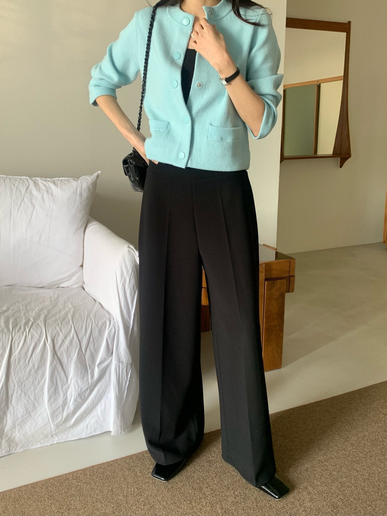 26SS 로우게이지 봄 와이드 바지 일자핏 밴딩 슬랙스