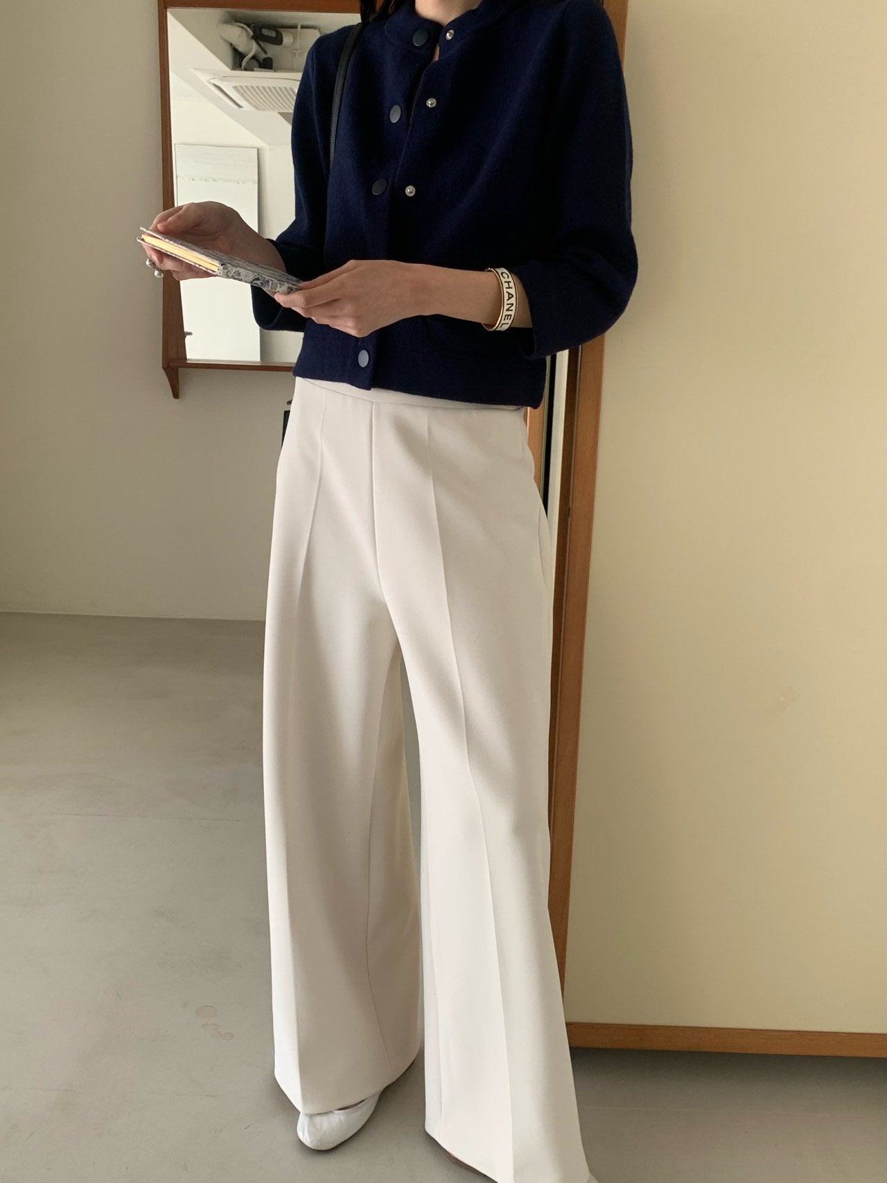 26SS 로우게이지 봄 와이드 바지 일자핏 밴딩 슬랙스