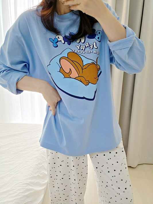 🩵 Disney Tom & Jerry “Be Happy” Pajama Set  디즈니 정품 톰앤제리 비해피 파자마 세트