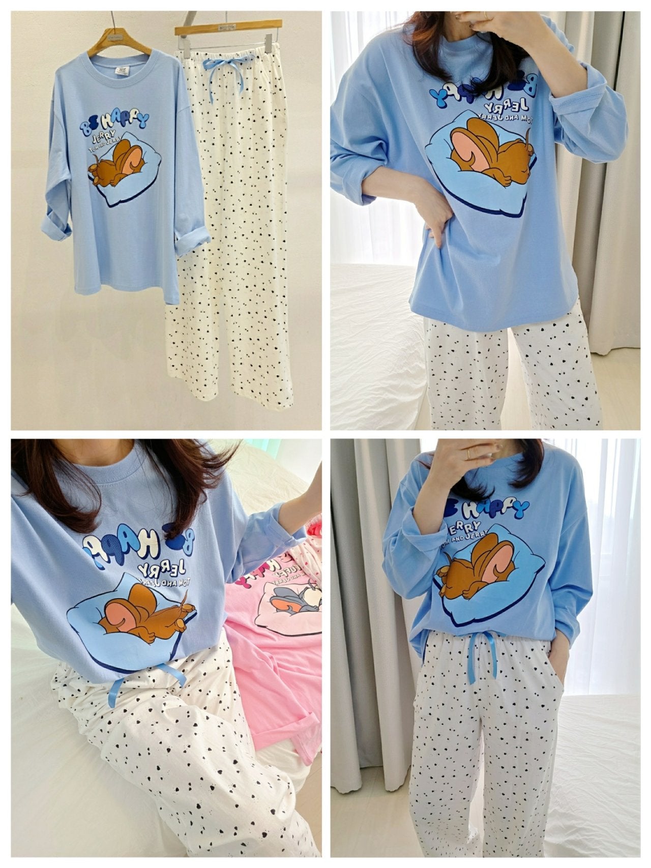 🩵 Disney Tom & Jerry “Be Happy” Pajama Set  디즈니 정품 톰앤제리 비해피 파자마 세트