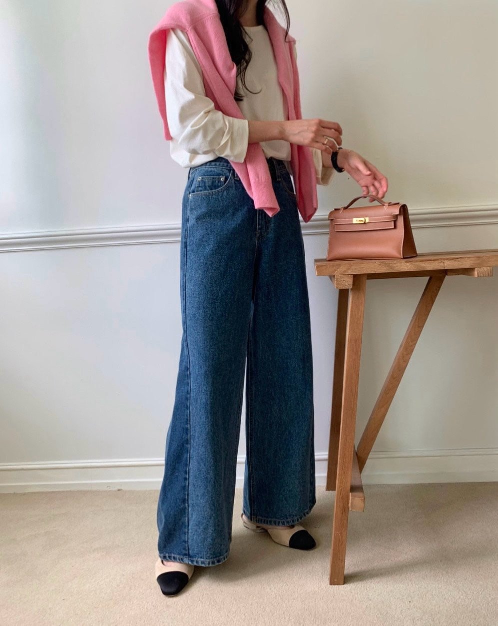 럭키룸 기모투톤배색진청 데님팬츠