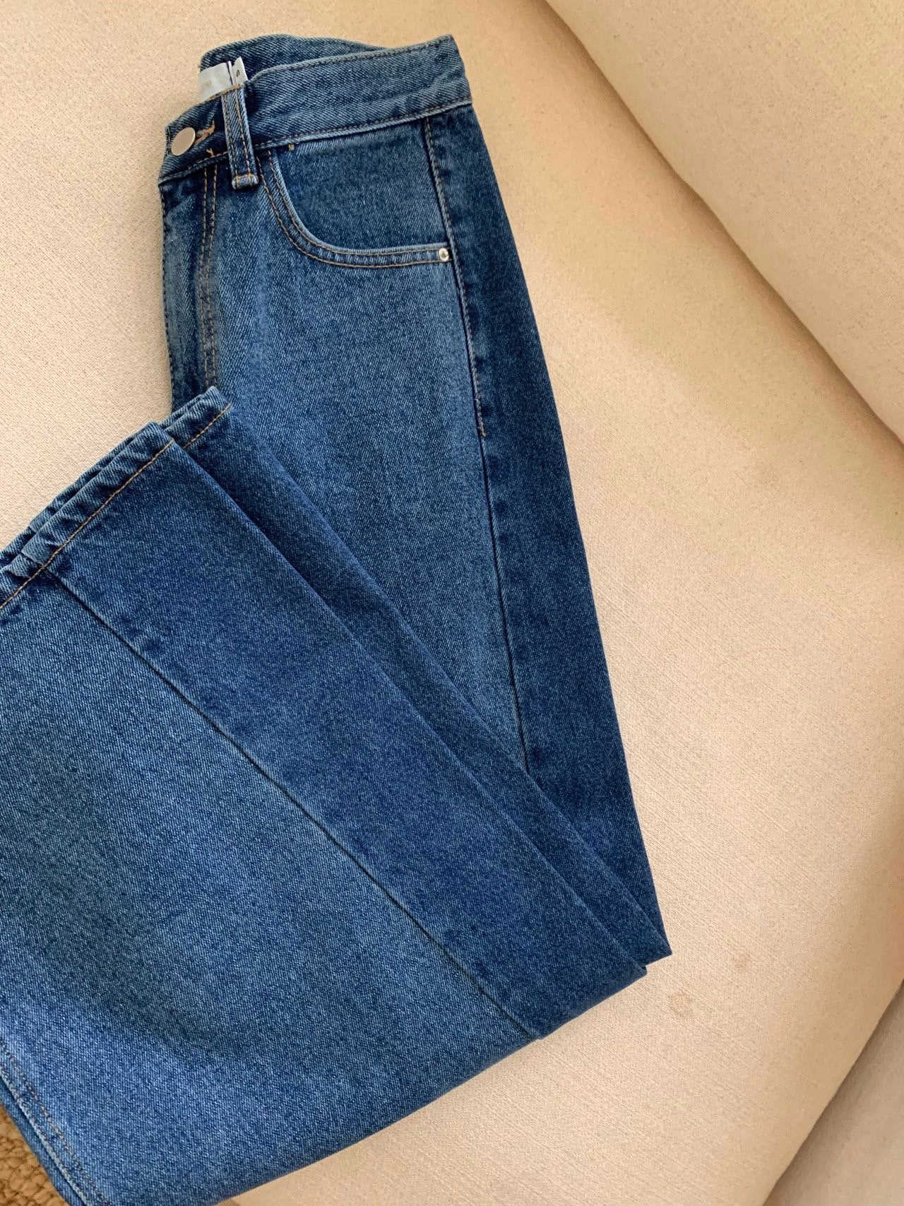 럭키룸 기모투톤배색진청 데님팬츠