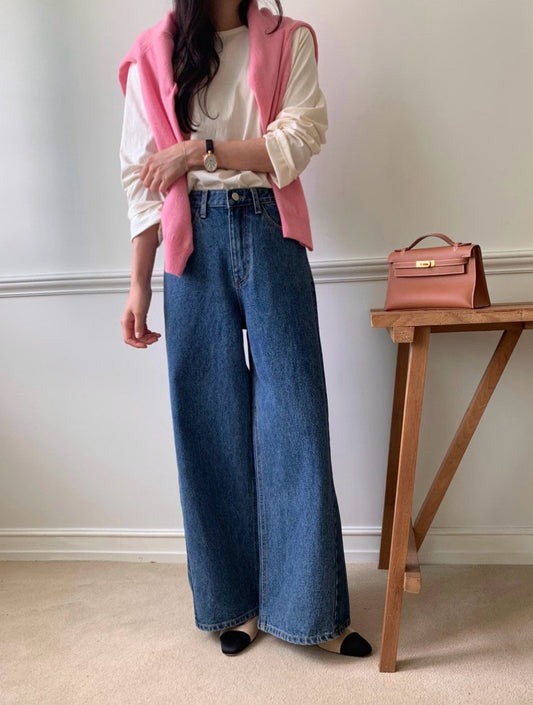 럭키룸 기모투톤배색진청 데님팬츠