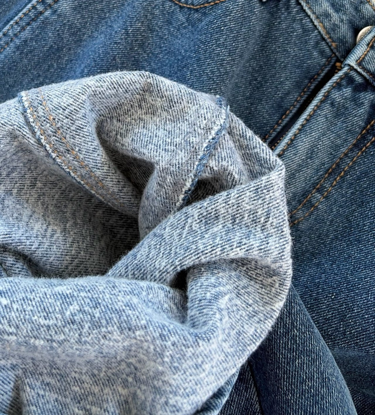 럭키룸 기모투톤배색진청 데님팬츠